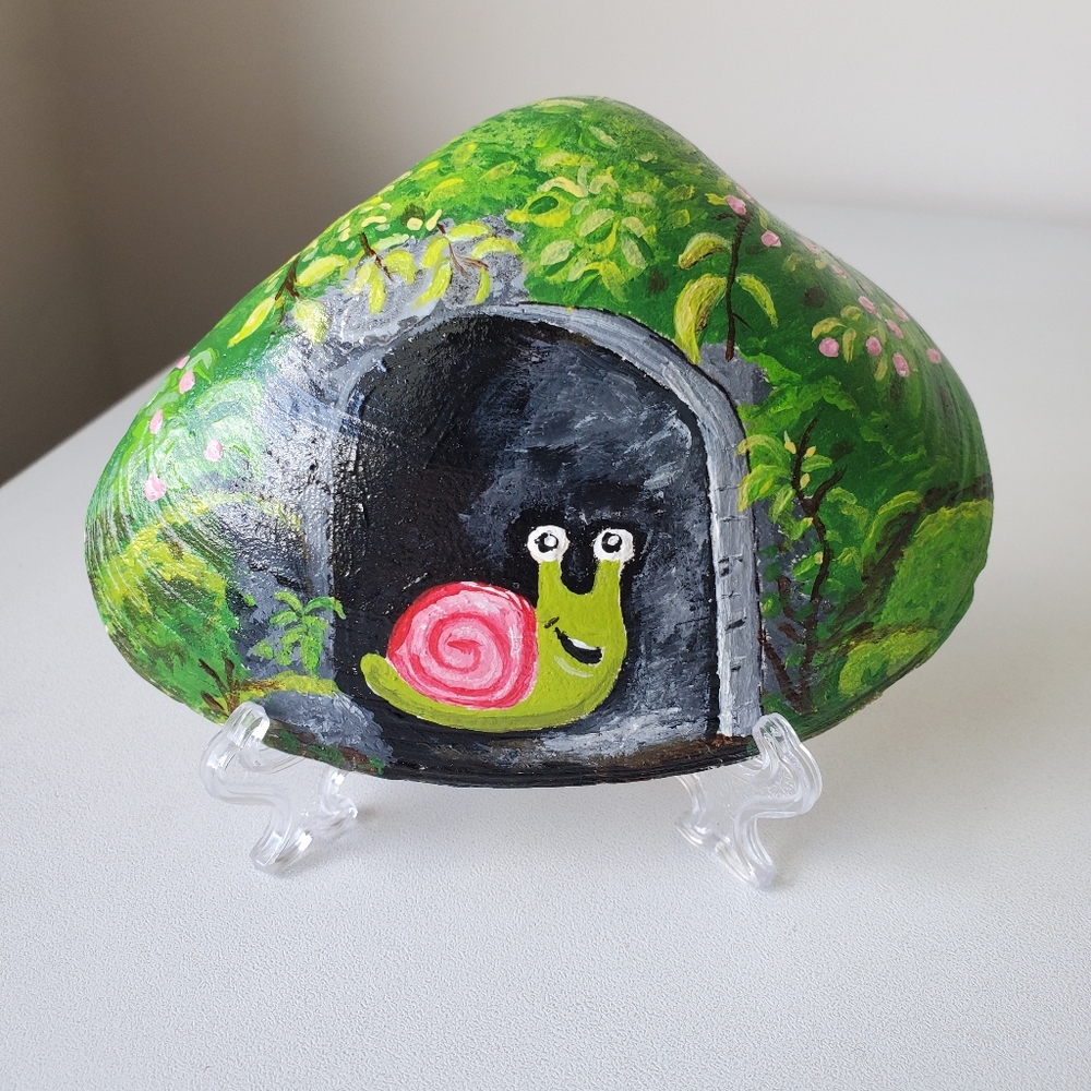 Original Cute Forest Snail Hand-Painted 4" Cottagecore Seashell By Art4annz